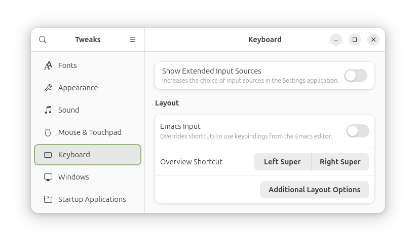 Вложения / Настройки клавиатуры в GNOME Tweaks.png Настройки клавиатуры в GNOME Tweaks.png
